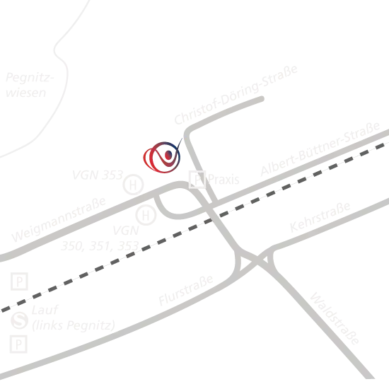 Bild mit Lageplan der Praxis für Ergotherapie und Physiotherapie Nussbächer in Lauf an der Pegnitz